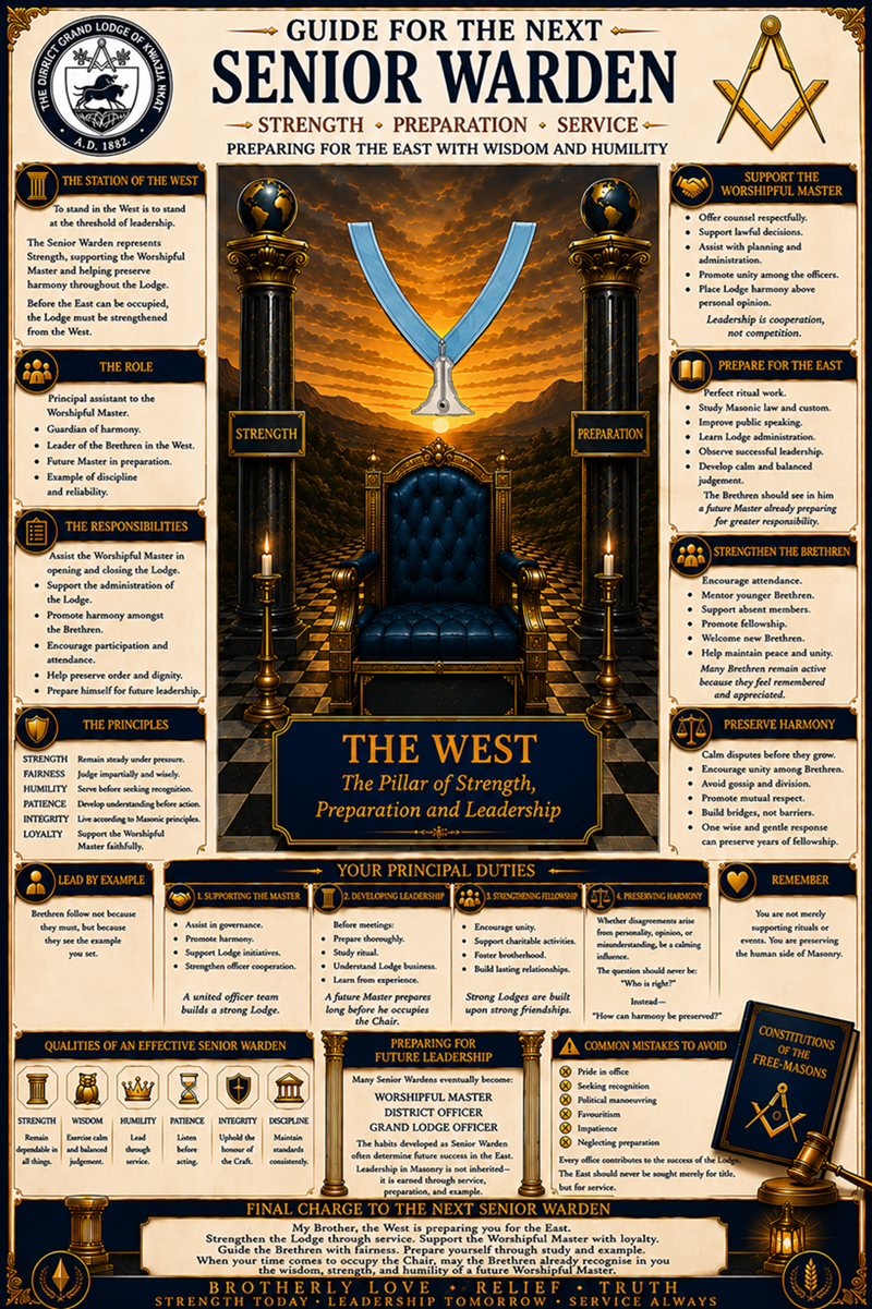 Masonic Senior Warden lodge, representing leadership, responsibility and preparation for the Master’s Chair