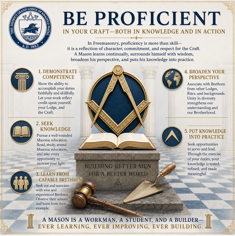 Freemason studying Masonic teachings, representing proficiency, learning and dedication to the Craft
