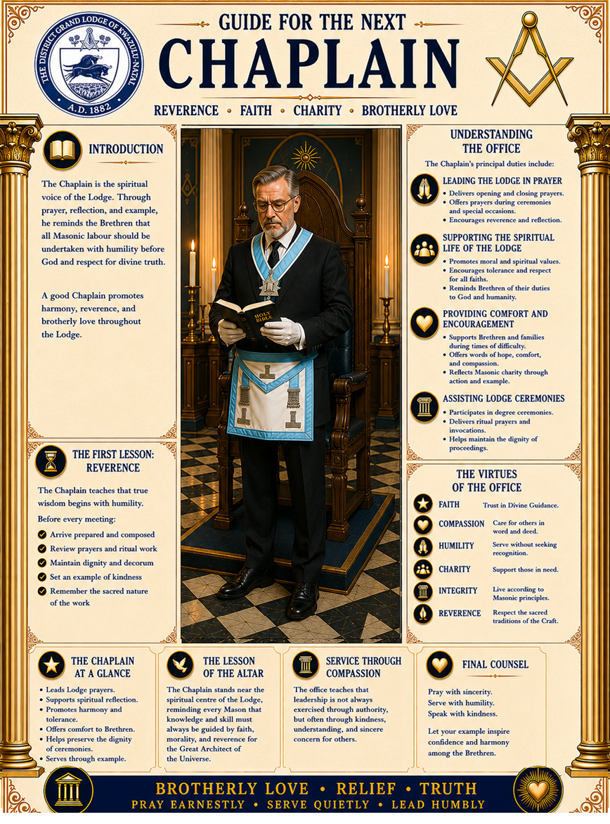 Masonic Chaplain standing in lodge, representing prayer, reflection and spiritual guidance in Freemasonry